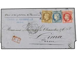 1831 FRANCIA. 1871. PARIS A LIMA. <B>20 Cts.</B> Azul, <B>30 Cts.</B> Castaño Y <B>80 Cts.</B> Rosa, Tarifa De <B>1,30 F - Other & Unclassified