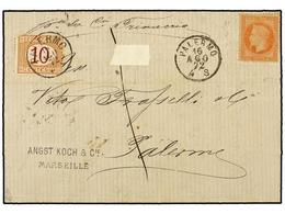 1845 FRANCIA. 1872. MARSELLA A PALERMO (Italia). Circulada Con Sello De Francia De <B>40 Cts.</B> Naranja, No Matasellad - Other & Unclassified