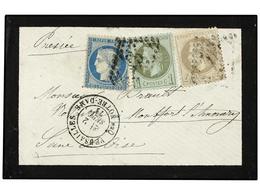 1846 FRANCIA. Yv.25, 27, 60. 1872. VERSAILLES A MONTFORT. <B>1 Cto.</B> Verde, <B>4 Cts.</B> Gris Y<B> 20 Cts.</B> Azul. - Sonstige & Ohne Zuordnung