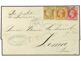 1851 FRANCIA. 1872. Wrapper To Lima, Peru, With Mixed Franking Of <B>15c.</B> Ceres + <B>40c. & 80c.</B> Laureated Napol - Sonstige & Ohne Zuordnung