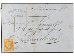 1853 FRANCIA. Yv.31. 1872. MARSELLA A BARCELONA. <B>40 Cts.</B> Naranja. Mat Circular<B>ADMON. DE CAMBIO/3 CTOS./BARCELO - Other & Unclassified