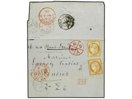 1866 FRANCIA. 1875 (March 14). Entire Letter To London With Unusual Franking Of June 1873 Ceres <B>15c</B>. Bistre (two  - Other & Unclassified