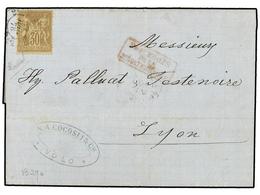 1878 FRANCIA. .69. 1878. VOLO A LYON. Circulada Con Sello De <B>30 Cts.</B> Que Fue Matasellado A La Entrada En FRANCIA, - Other & Unclassified