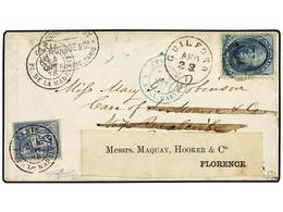 1880 FRANCIA. Sc.179. 1878 (Aug 23). Cover From GUILFORD (CT.) Franked By 1875 Taylor <B>5c.</B> Blue To FRANCE; Readdre - Other & Unclassified