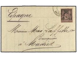 1898 FRANCIA. 1887 (July 21). Entire Letter From BORDEAUX To MADRID Franked By Type Sage <B>25c.</B> Black On Rose. Adhe - Other & Unclassified