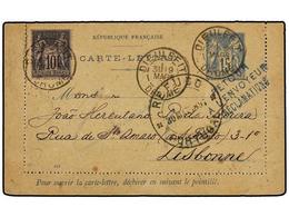 1917 FRANCIA. Yv.103. 1897. DIEULEFIT A LISBOA. Entero Postal De <B>15 Cts.</B> Azul Con Franqueo Adicional De <B>10 Cts - Other & Unclassified