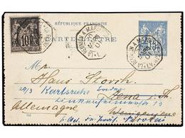 1926 FRANCIA. 1901 (March 20). France <B>15c.</B> Blue Postal Stationery Letter-card Used To KARLSRUHE (Germany). Up-rat - Sonstige & Ohne Zuordnung