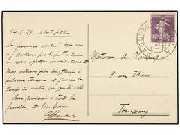 1948 FRANCIA. 1929. VIGO A FRANCIA. Tarjeta Postal Escrita A Bordo Del Paquebot 'Lutetia',<B> 40 Cts.</B> Lila Mat. <B>P - Sonstige & Ohne Zuordnung