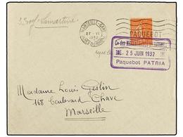 1950 FRANCIA. 1932. Sobre Circulado A MARSEILLE. <B>50 Cts.</B> Naranja, Mat. Rectangular <B>CIA. DES MESSAGERIES MARITI - Sonstige & Ohne Zuordnung