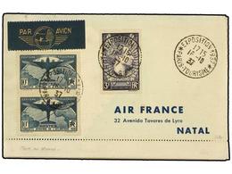 1960 FRANCIA. Yv.321 (2). 1937. PARÍS A NATAL. Sobre Con Franqueo De EE.UU, HONG KONG Y BRASIL (no Matasellado). <B>VUEL - Other & Unclassified