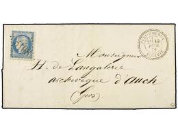 1984 ARGELIA. 1872. ROVIGO A FRANCIA. <B>25 Cts.</B> Azul, Mat. <B>rombo De Puntos 5108</B> Y Fechador <B>SIDI-MOUSSA/AL - Autres & Non Classés