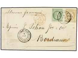 2049 GUADALUPE. Ce.17+20. 1878 (July 9). Cover To BORDEAUX Franked By General Issues 1872-77 <B>5c.</B> Green On Greenis - Other & Unclassified