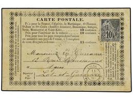 2059 GUADALUPE. 1883. Postal Stationary Card Addressed To France Bearing French General Colonies <B>10 C</B> Black/lilac - Other & Unclassified