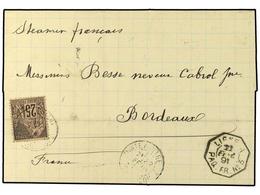2069 GUADALUPE. 1891. POINTE A PITRE A BORDEAUX. <B>25 Cts.</B> Negro, Fechador Octogonal Maritimo <B>LIGNE A/PAQ. FR. N - Other & Unclassified