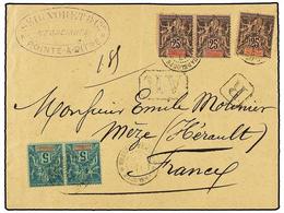 2074 GUADALUPE. 1895 (April 17). Registered-AR Cover To FRANCE Franked By 1892 <B>5c.</B> Deep Green Pair And Three <B>2 - Autres & Non Classés