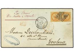 2092 INDIA FRANCESA. 1865 (Oct 26). Cover From Pondichery To Toulouse Franked By 1859-65 <B>40c</B> Orange Pair Cancelle - Andere & Zonder Classificatie