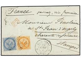 2093 INDIA FRANCESA. 1866 (Aug 7). Cover To FRANCE From PONDICHERY Franked By 1859-65 Eagle <B>20 C.</B> Blue & <B>40 C. - Andere & Zonder Classificatie