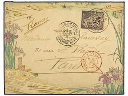 2103 INDOCHINA FRANCESA. 1891 (Sept 5). Cover (decorative Japanese Envelope) Mailed From Saigon To Paris Franked By Gene - Autres & Non Classés