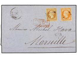 2129 LEVANTE: CORREO FRANCES. 1862. CONSTANTINOPLA A MARSELLA. <B>10 Cts.</B> Bistre Y <B>40 Cts.</B> Naranja. Mat. <B>A - Andere & Zonder Classificatie