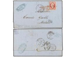 2130 LEVANTE: CORREO FRANCES. 1864 (Feb 9). Cover From CAVALLA To MILAN, Franked By France 1862 <B>80c.</B> Carmine Tied - Sonstige & Ohne Zuordnung