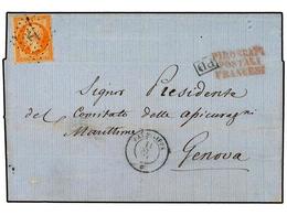 2132 LEVANTE: CORREO FRANCES. 1864 (Feb 11). Cover To Genoa Franked By Perf Empire <B>40c</B> Orange Tied By Anchor Loze - Andere & Zonder Classificatie