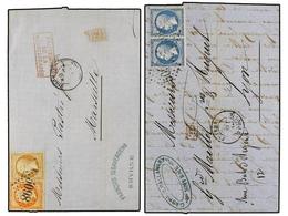 2133 LEVANTE. 1864-67. SMYRNE A FRANCIA. 2 Cartas Con Sellos Franceses De <B>20 + 20 Cts. </B>y <B> 10 + 40 Cts. </B>Mat - Other & Unclassified