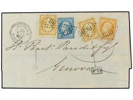 2134 LEVANTE: CORREO FRANCES. 1865 (Sept 26). Cover, Disinfected With Slits, Used To Genoa With Fine Franking Of 1862-71 - Sonstige & Ohne Zuordnung