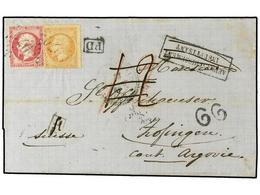 2136 LEVANTE: CORREO FRANCES. 1867 (Apr 22). Cover From ALEPPO To SWITZERLAND Franked By France 1862 <B>40 C.</B> Vermil - Other & Unclassified