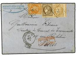 2145 LEVANTE: CORREO FRANCES. Yv.31,43,47. 1871. CONSTANTINOPLA A PARIS.<B> 10 Cts.</B> Bistre, <B>30 Cts. </B>castaño<B - Other & Unclassified