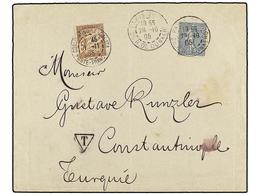 2159 LEVANTE. 1905. PARIS A CONSTANTINOPLA. <B>25 Cts.</B> Azul, Tasado A La Llegada Con Sello Francés De <B>50 Cent. </ - Other & Unclassified