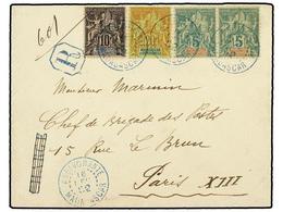 2163 MADAGASCAR. 1902 (Dec 16). Registered Cover To PARIS Franked By 1896-99 <B>5c.</B> Green Pair, <B>10c. </B>black On - Andere & Zonder Classificatie