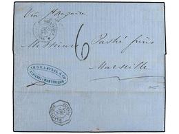 2193 MARTINICA. 1864. Stampless Envelope To France Cancelled By <B>ST PIERRE MARTINIQUE</B> Double Ring Sent On The Stea - Autres & Non Classés