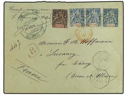 2217 MARTINICA. 1895. Registered Postal Stationary Envelope <B>15 Cent</B> Blue Upgraded With<B> 15 Cent</B> Blue (pair) - Other & Unclassified