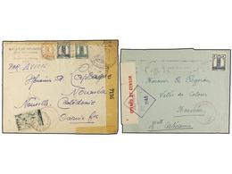 2259 MARRUECOS FRANCES. 1944-45. Two Covers From FES And RABAT To NOUVELLE CALEDONIE With English Censure, Arrival On Re - Otros & Sin Clasificación