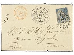 2267 NUEVA CALEDONIA. 1892 (Dec 21). Cover To PARIS Carried At Military Concession Rate Bearing Diagonally Surcharged 18 - Autres & Non Classés