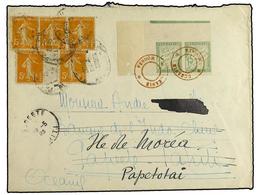 2282 OCEANIA. 1923. Incoming Mail From France Bearing French Sower <B>5 C</B> Orange/red (5) (Yvert 158) Tied By <B>PARI - Other & Unclassified