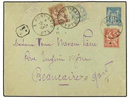 2286 PORT-SAID. 1907 (March 25). France <B>15c</B>. Blue On Green Postal Stationery Envelope, Sent Registered To Beaucai - Autres & Non Classés