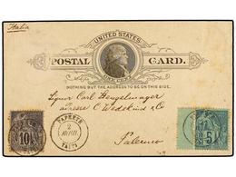 2305 TAHITI. 1887. <B>One Cent. </B>US Postal Stationary Card Franked With <B>5 Cts.</B> Green Y <B>10 Cts.</B> Black Ca - Autres & Non Classés