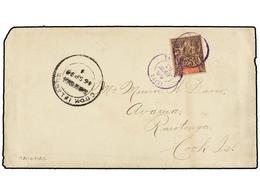 2315 TAHITI. 1899 (Aug 26). Cover From TAIOHAE To RAROTONGA (Cook Islands) Franked By 1892 <B>25c.</B> Black On Rose Tie - Other & Unclassified