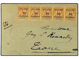 2319 TAHITI. 1907. Envelope To Laone Franked Strip Of Five <B>40c.</B> L'Oceanie 'Sage' Surcharged <B>'Tahiti 10 Centime - Otros & Sin Clasificación