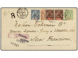 2324 TAHITI. 1913. Registered Envelope To San Francisco Franked 'Sage' <B>5c., 25c.</B> + Pair <B>25c.</B> Overprinted < - Autres & Non Classés