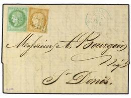 2334 REUNION. 1876 (Feb 22). Entire Letter To ST DENIS Franked By General Issues 1872 <B>15 C.</B> Bistre And <B>5 C.</B - Andere & Zonder Classificatie