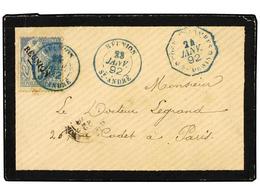 2346 REUNION. 1892 (Jan 23). Small Mourning Envelope To PARIS Franked At Military Concession Rate By Diagonally Overprin - Other & Unclassified