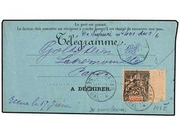 2376 SENEGAL. 1893. Complete TELEGRAM To PARIS With Marginal 1892 <B>25 C.</B> Tied By <B>DAKAR</B> Cds. Blue Paquebot < - Otros & Sin Clasificación