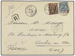 2380 SENEGAL. Yv.13, 15. 1903. ST. LOUIS A FRANCIA. <B>15 Cts. </B>y<B> 25 Cts.</B> Carta Certificada, Llegada Al Dorso. - Otros & Sin Clasificación