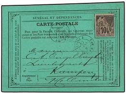2382 SENEGAL. 1908. Postal Card Franked With <B>10 C.</B> Dubois Issue (uncancelled) Prepaying The UPU Card Rate To HOLL - Other & Unclassified