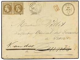 2403 TUNEZ. Ce.30. 1872 (Nov. 12). Cover To TUNIS, Readdressed On Arrival, Franked By Laureated 1863-67 <B>30c.</B> Brow - Other & Unclassified