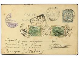 2407 TUNEZ. 1899. Tunisian <B>5 C.</B> Green Card Used Back To TUNIS Franked By Finland 1890 <B>2x 5 P.</B> Bright Green - Autres & Non Classés