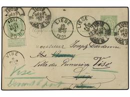 2410 TUNEZ. 1901 (Jan 23). <B>5c</B>. Green Postal Stationery Card Used From Tunis To Liege, Readdressed (Feb 10) On Arr - Other & Unclassified