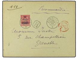 2417 ZANZIBAR. 1900. Registered Envelope To Grenoble Franked <B>'5 Annas'</B> <B>on</B> <B>50c.</B> 'Sage' Cancelled Cds - Sonstige & Ohne Zuordnung